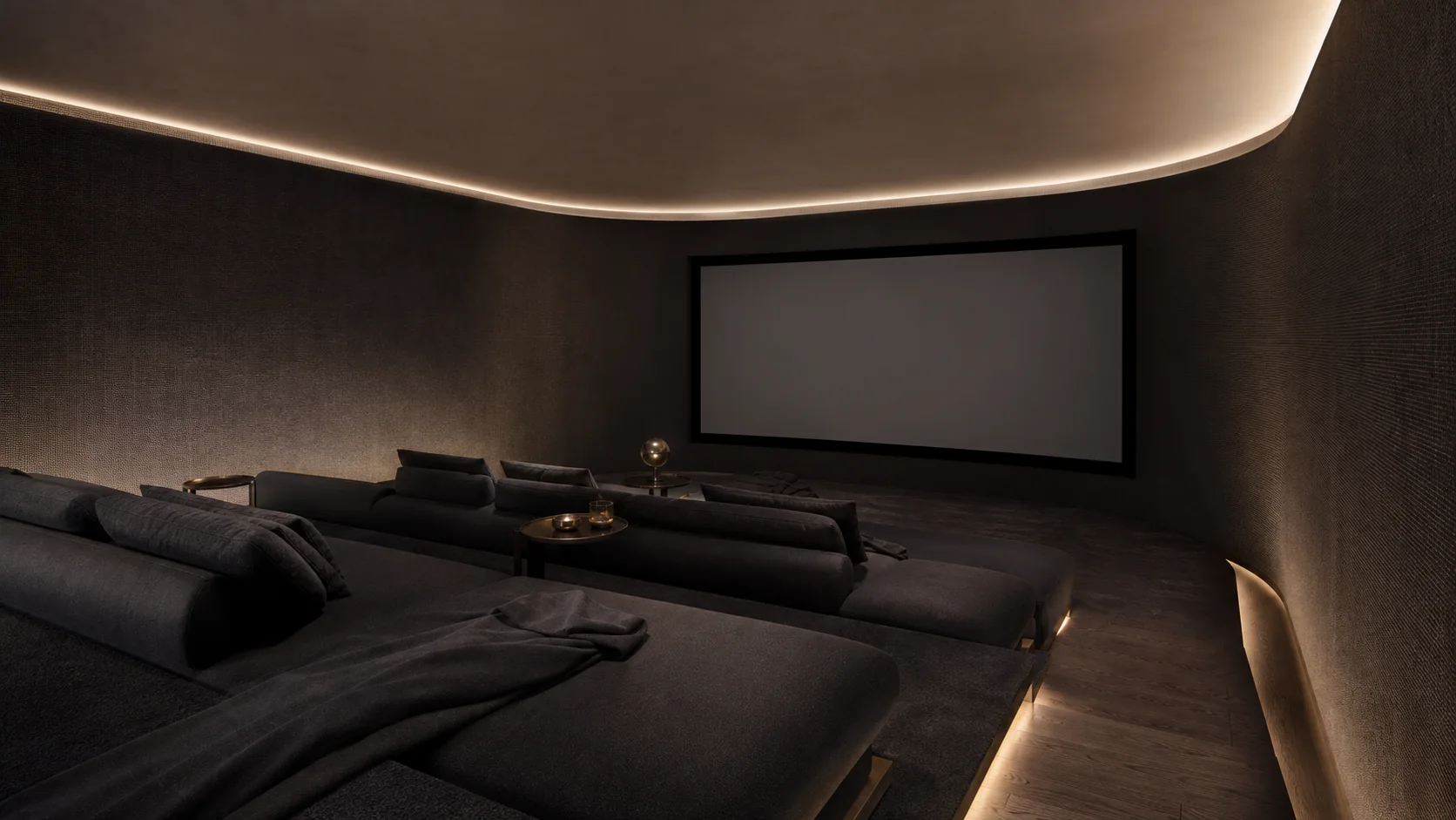 Concept image of a seamless sculptural private home cinema